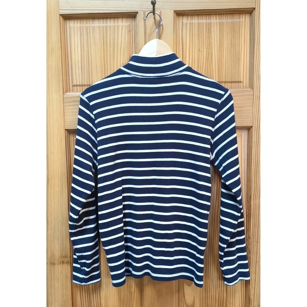 LL Bean AZ M Preppy 100% Cotton Knit Quarter Zip Pullover 🔵 Striped 🤍 Nautical - Picture 5 of 9